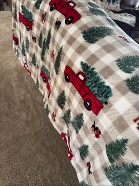 Holiday Red Truck Fleece Throw Blanket with Green Tree Print 50x60